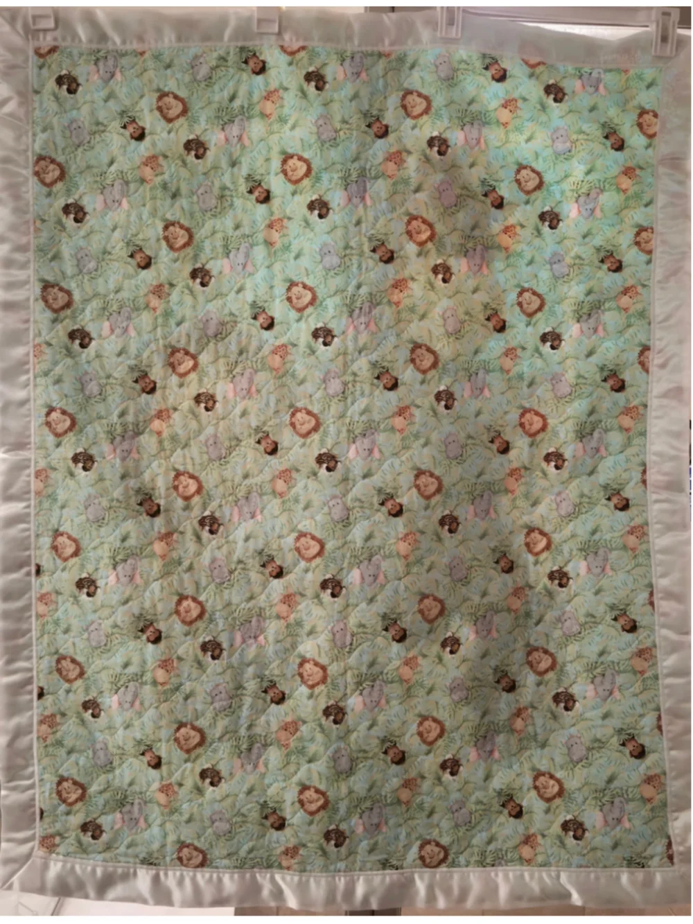 Handmade Baby Quilt Safari Jungle Animals Giraffe Elephant Lion Satin
